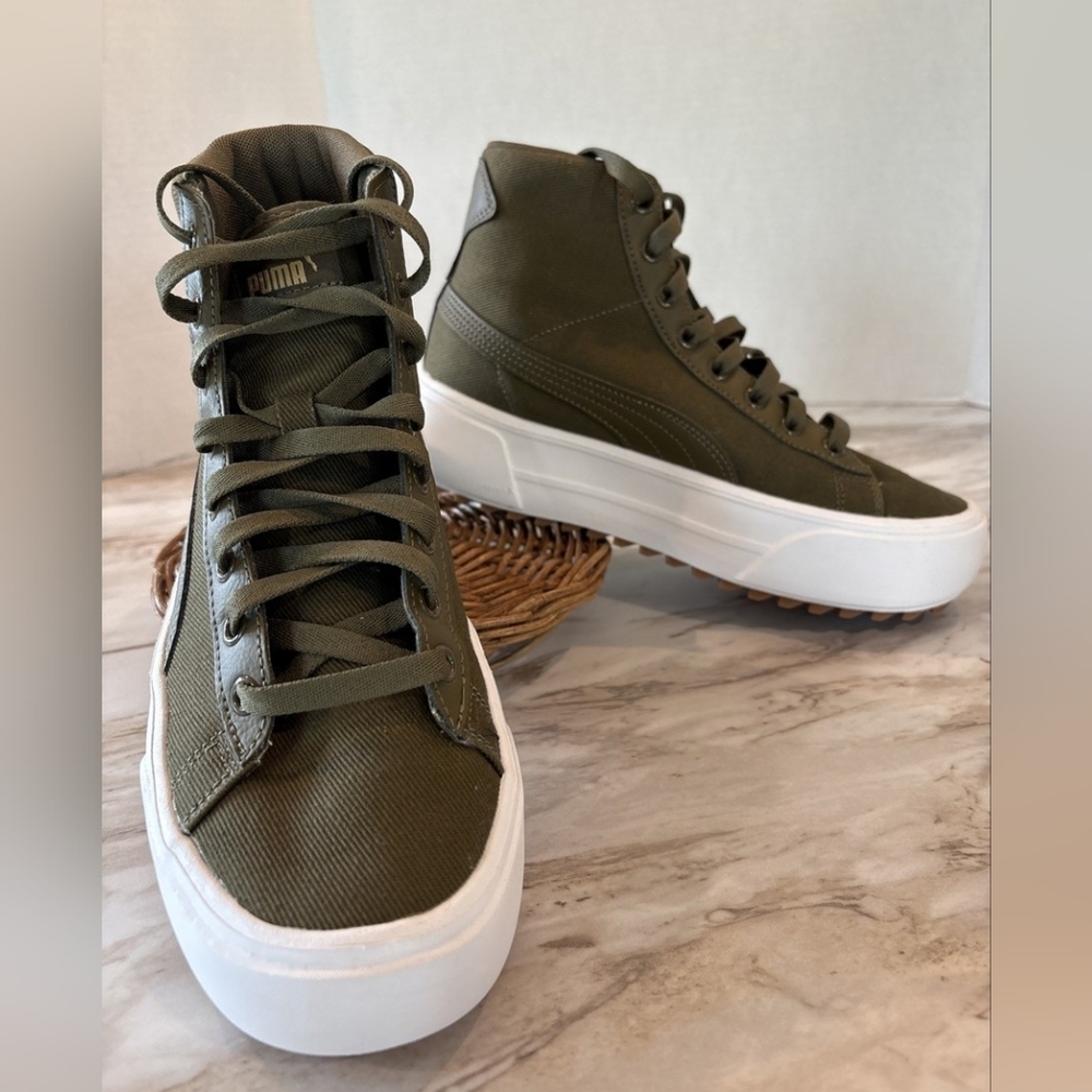 PUMA Kaia Army Green Platform Sneakers